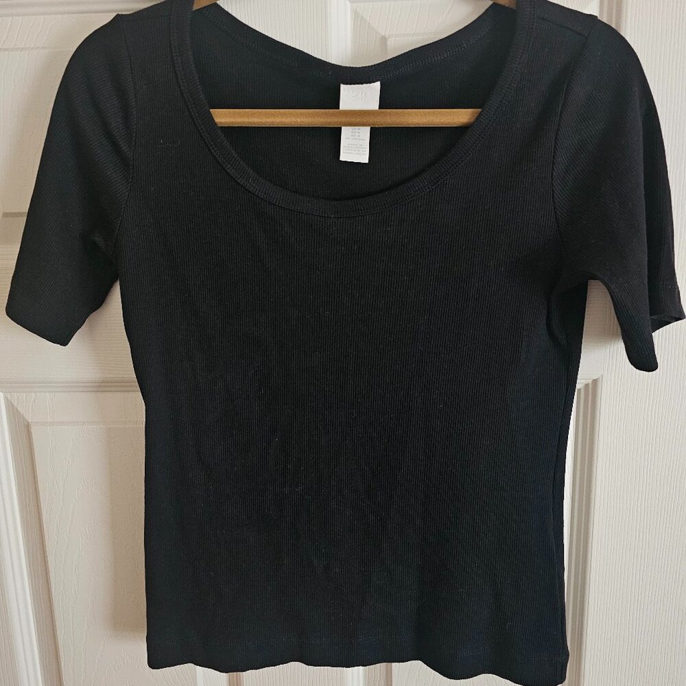 H&M Black Ribbed Square Neck Top